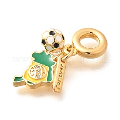 真鍮製キュービックジルコニア地図とサッカーのヨーロッパ風ダングルチャーム  エナメルの大きな穴のペンダント  カドミウムフリー＆ニッケルフリー＆鉛フリー  18KGP本金メッキ  グリーン  30mm  穴：5mm&nbsp;KK-U048-01G-01