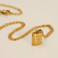 304 Stainless Steel Religion Cross Bible Pendant Necklaces for Women&nbsp;WG21279-01