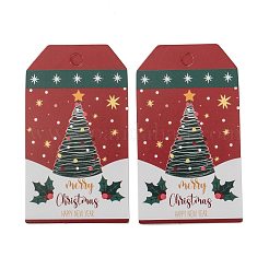 長方形のクリスマステーマクラフト紙コードディスプレイカード  10mバンドル麻縄付き  クリスマスツリー模様  7x4x0.03cm  穴：5mm  50個;ロープ：長さ10m  直径2mm&nbsp;CDIS-K003-02B
