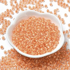 透明なガラスの丸いシードビーズ  色の内側  ラウンド  サドルブラウン  6/0  4x3mm  穴：1.2mm  約161個/10g&nbsp;X1-SEED-B001-05A-31
