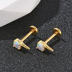 304ステンレススチール製合成オパールスタッドピアス  316ステンレス鋼の針付き  ゴールドカラー  三角形  6x3mm&nbsp;EJEW-B143-01G-08