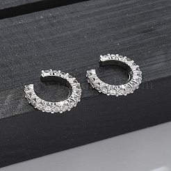 Brass Micro Pave Clear Cubic Zirconia Cuff Earrings&nbsp;X-EJEW-I249-14P