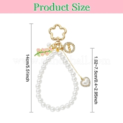 ABSプラスチックパールペンダント装飾  合金ペンダントとスイベルクラスプ付き  ゴールドカラー  140mm&nbsp;HJEW-YW00458