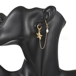 304ステンレススチール製ペンダントと天然養殖淡水パールを使用したフレンチフックピアス  真鍮製のハギーフープピアス付き  ヒトデ  56x5~17mm&nbsp;EJEW-JE07259-02
