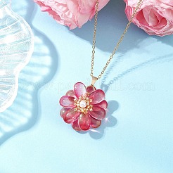 ガラスペンダントネックレス  シェルパールビーズと304ステンレススチールアズキチェーンネックレス、女性用ネックレス  花  ミックスカラー  17.68インチ（44.9cm）&nbsp;NJEW-MZ00112
