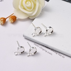 201 ステンレススチールスタッドピアス金具  ループと304ステンレススチールピン付き  フラットラウンド  銀  トレイ：5mm  9x6x2mm  穴：2mm  ピン：0.8mm&nbsp;STAS-H410-08S-C