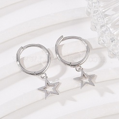 女性用スター925スターリングシルバーフープピアス  プラチナ  18x7.5mm&nbsp;EJEW-G427-02P