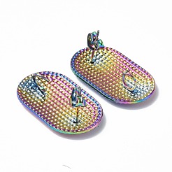 イオンプレーティング（IP）304ステンレススチールスタッドピアス金具  垂直ループ付き  オーバル  虹色  27x16.5mm  穴：4mm  ピン：0.7mm&nbsp;STAS-F286-19MC