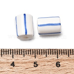 手作りの陶器ビーズ  手描きの陶器ビーズ  ストライプの列  ホワイト  12x8mm  穴：2.5mm&nbsp;PORC-A034-08