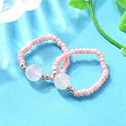 Natural Rose Quartz Stretch Rings&nbsp;RJEW-JR00255-03