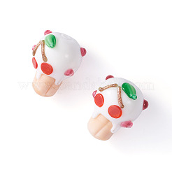 手作りランプワークの凹凸ビーズ2個  フルーツカップケーキ  ホワイト  19~20x15~16x14~16mm  穴：0.8~1mm&nbsp;LAMP-TA0002-51A