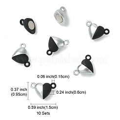 合金製ハート型マグネット留め具10セット  カン付き  ブラック  15x9.5x6mm  穴：1.5mm&nbsp;FIND-FS0003-25