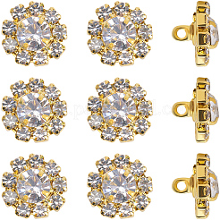10穴亜鉛合金シャンクボタン1個  クリスタルラインストーン付き  花  ゴールドカラー  12x8mm  穴：1.4mm&nbsp;BUTT-GF0004-18