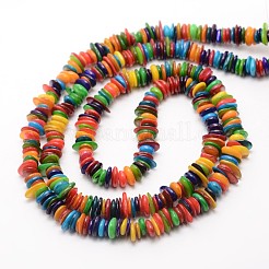 天然淡水シェルビーズ連売り  シェルの破片  染め  チップ  カラフル  7~13x2~3mm  穴：1mm  約29.9インチ&nbsp;X-SHEL-E355-15