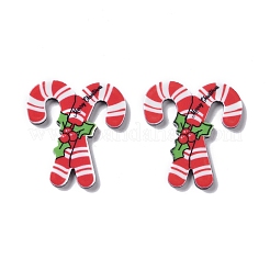クリスマススタイルのプリントアクリルカボション  キャンディー棒  33x30x2.5mm&nbsp;LS-MACR-O045-01F