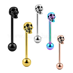 Skull 304 Stainless Steel Straight Barbell 15 Gauge Piercing Tongue Rings for Women Men&nbsp;FS-WG07D05-02