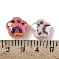 手作りの陶器ビーズ  手描きの陶器ビーズ  猫の足のプリント  虹釉磁器  ミックスカラー  15x15x5.5mm  穴：2mm&nbsp;PORC-B005-01