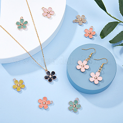 ライトゴールドメッキの合金エナメルペンダント  花  ミックスカラー  20.5x17.5x3mm  穴：1.8mm  6色  6個/カラー  36個/箱&nbsp;PALLOY-SC0002-44
