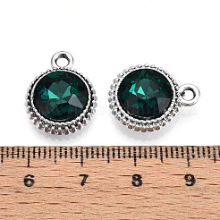 K5ガラスチャーム  フラットラウンド  多面カット  合金パーツ  プラチナ  ティール  17~17.7x14x5.2~6mm  穴：2mm&nbsp;PALLOY-T090-43P-05
