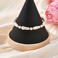 天然養殖淡水真珠とバロックケシパールを使用したビーズ付きストレッチブレスレット（女性用）  ジャガイモと竹  乳白色  内径：2.17インチ（5.5cm）&nbsp;BJEW-JB13944