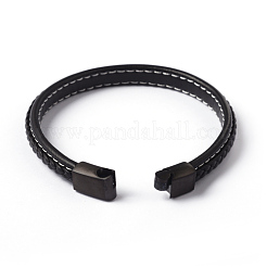 模造革組紐ブレスレット  304ステンレススチール製マグネット留め具付き  ガンメタ色  220x9x5mm&nbsp;BJEW-E293-04B