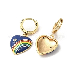 Heart with Rainbow Real 18K Gold Plated Brass Dangle Hoop Earrings&nbsp;EJEW-L268-042G-04