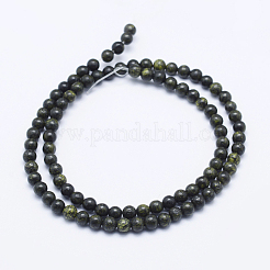 天然蛇紋岩/グリーンレースストーンビーズ連売り  ラウンド  10mm  穴：1mm  約37個/連  14.5インチ（37cm）&nbsp;X-G-P345-01-10mm