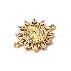 Religion Brass Micro Pave Clear Cubic Zirconia Flower Connector Charms&nbsp;KK-I360-008G-02
