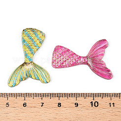 印刷効果のあるアクリルカボション  ゴールドライン入り  魚尾  ミックスカラー  35x25x4.5mm&nbsp;OACR-T028-29