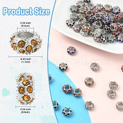 合金ラインストーンヨーロピアンビーズ10個  大穴ビーズ  ロンデル  トパーズ  11x6mm  穴：5mm&nbsp;CPDL-YW0001-02A