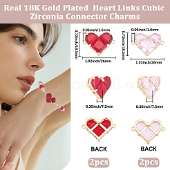 4Pcs 2 Colors Brass Pave Cubic Zirconia Connector Charms&nbsp;KK-BBC0018-42G