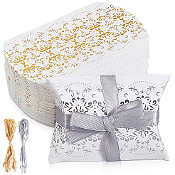 40セット2色のホットスタンプピロー厚紙紙プリントキャンディーボックス  リボン付き  結婚式のパーティーのために  ミックスカラー  9x6.5x2.5cm  20セット / カラー&nbsp;CON-BBC0001-13B