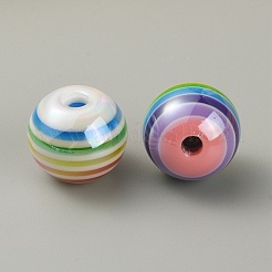 電気メッキの不透明なストライプの樹脂製ヨーロピアン ビーズ  大穴ビーズ  ABカラー  ラウンド  ミックスカラー  16x14.5mm  穴：3mm&nbsp;RESI-CJC0019-34