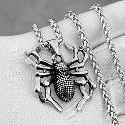 304ステンレススチール製ハロウィンスパイダーペンダントネックレス（ユニセックス）  ステンレス鋼色  23.62インチ（60cm）&nbsp;WG82584-01