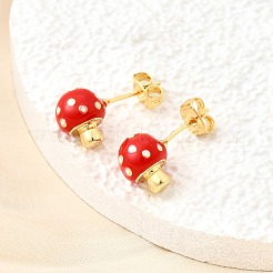 真鍮エナメルスタッドピアス  18KGP本金メッキ  キノコ  10x8mm&nbsp;EJEW-F372-01B-G