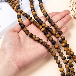 Natural Frosted Tiger Eye Round Bead Strands&nbsp;G-M064-8mm-02