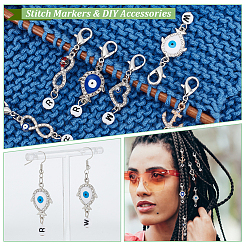 Alloy Rhinestone Evil Eye Pendant Locking Stitch Markers with Acrylic Beads&nbsp;HJEW-AB00081