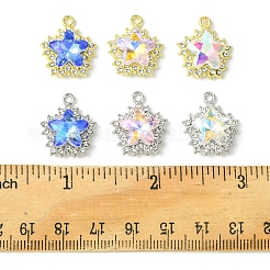 6個6色ラックメッキ合金、ラインストーンペンダント付き  スター  白金/ゴールデン  ミックスカラー  20x17x6mm  穴：2mm  1個/カラー&nbsp;FIND-FS0002-54