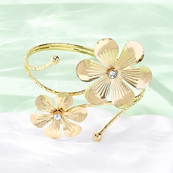 女性用フラワー合金アームカフバングル  ラインストーン付き  ゴールドカラー  内径：3-1/4インチ（8.15cm）&nbsp;LS-AJEW-A063-01A-G