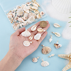 44Pcs 11 Styles Natural Mixed Shell & Shell Pearl Pendants&nbsp;PALLOY-PH01922