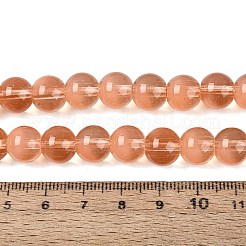 透明なガラス製の模造キャッツアイビーズの連  ラウンド  砂茶色  9.5~10mm  穴：1~1.4mm  約85~89個/連  29.72~31.5インチ（75.5~80cm）&nbsp;GLAA-Q110-01C-14