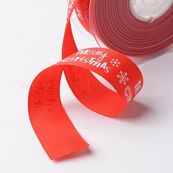 クリスマス用のスノーフレークポリエステルグログランリボンでクリスマスメリー  レッド  1インチ（25mm）  約100ヤード/ロール（91.44メートル/ロール）&nbsp;SRIB-K002-25mm-G01