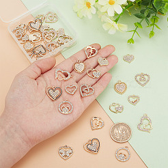 40pcs10スタイルアロイラインストーンペンダント  ハート＆バタフライ＆ワードの愛のチャーム  ゴールドカラー  13.5~23x14.5~20x1.5~2.5mm  穴：1.5~2mm  4個/スタイル&nbsp;ALRI-AR0001-10