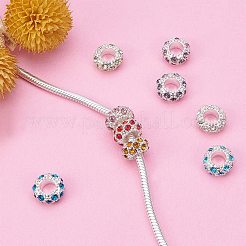 合金のラインストーンヨーロッパのビーズセット  大穴ビーズ  ロンデル  ミックスカラー  11x6mm  穴：5mm  約108個/箱&nbsp;CPDL-PH0001-01