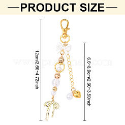 CCB プラスチック & アクリル模造真珠 & 合金ペンダント装飾  合金製回転式ナスカンカニカン付き  蝶結び  ゴールドカラー  120mm&nbsp;HJEW-YW00090-03