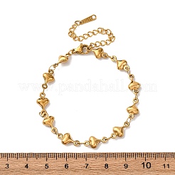 女性用304ステンレススチールハートリンクブレスレット  イオンプレーティング（ip）  18KGP本金メッキ  6-7/8インチ（17.5cm）&nbsp;BJEW-L706-03G