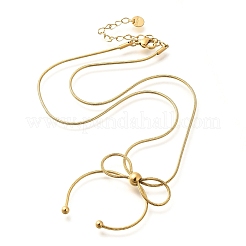 304ステンレススチール製蝶結びペンダントスネークチェーンネックレス（女性用）  18KGP本金メッキ  長さ15.16インチ(38.5cm)+55mmエクステンダー&nbsp;NJEW-R014-01G