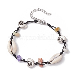 4Pcs Natural & Synthetic Gemstone Chip Beads & Cowrie Shell Beads Braided Bead Bracelets&nbsp;BJEW-JB11834
