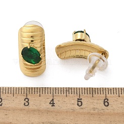 真鍮、ガラス、プラスチックのスタッドピアス  18KGP本金メッキ  長方形  21x10.5mm&nbsp;EJEW-D302-03G-05