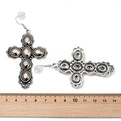 女性用合金ガラスダングルイヤリング  クロス  淡い茶色  82.5x44mm&nbsp;EJEW-U053-03AS-01
